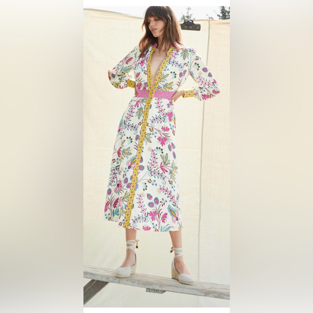 Boden Pink and Purple Sundress with Bishop Sleeves